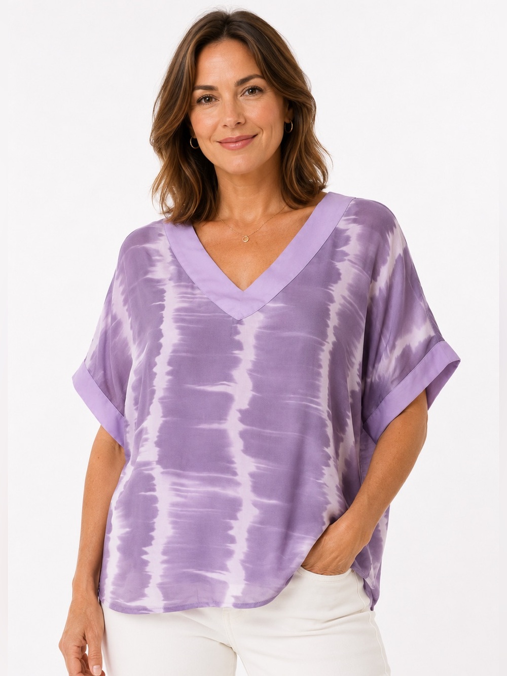 Purple Silk Blend Tie-Dye Women's Top